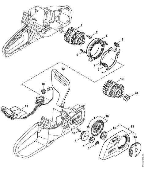Motosierras de baterí­a (MSA) MSA 140 C-B Motor eléctrico, Módulo electrónico, Tapa del pióón de cadena de la Níºmero de máquinaÂ  443746234 de la marca Stihl
